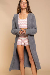 POL Berber fleece Tie Front Tunic Cardigan with Pockets OutfitFlow